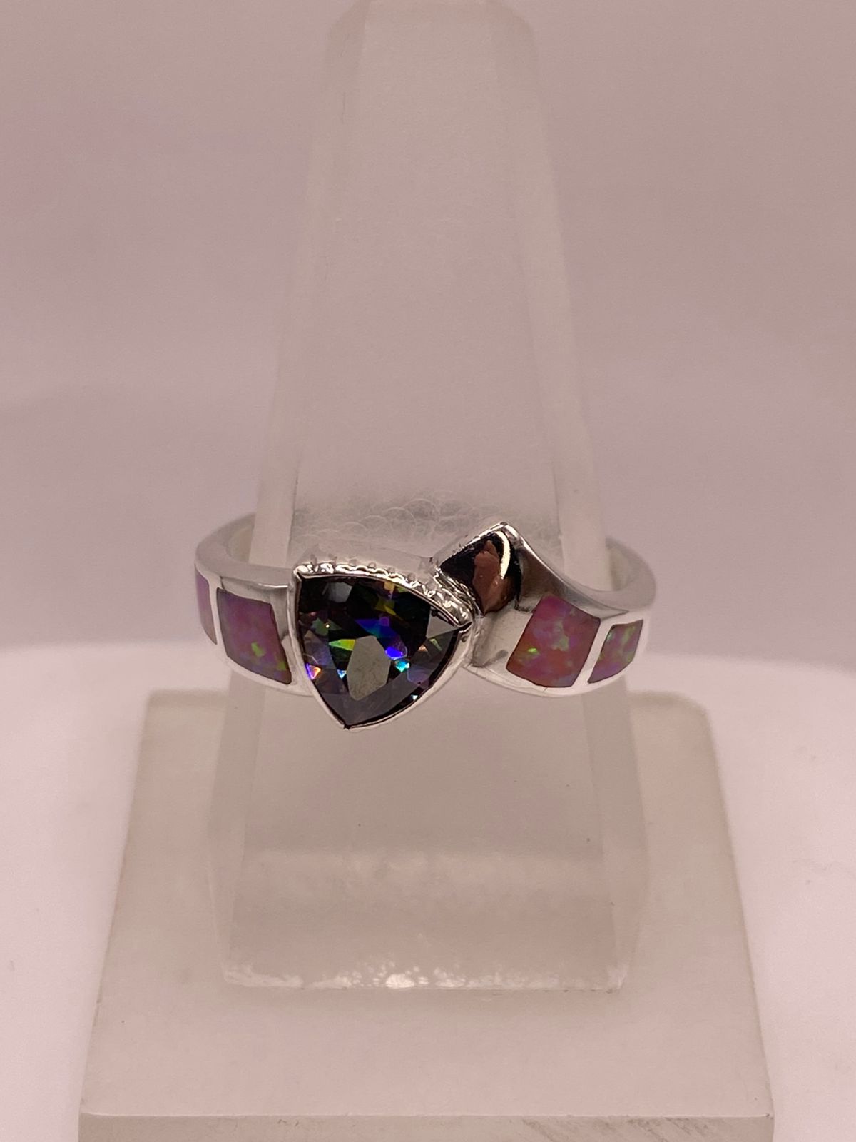 🌈 ANILLO DE PLATA .950 CON ÓPALO DE FUEGO Y ZIRCONIA MULTICOLOR DISEÑO MODERNO