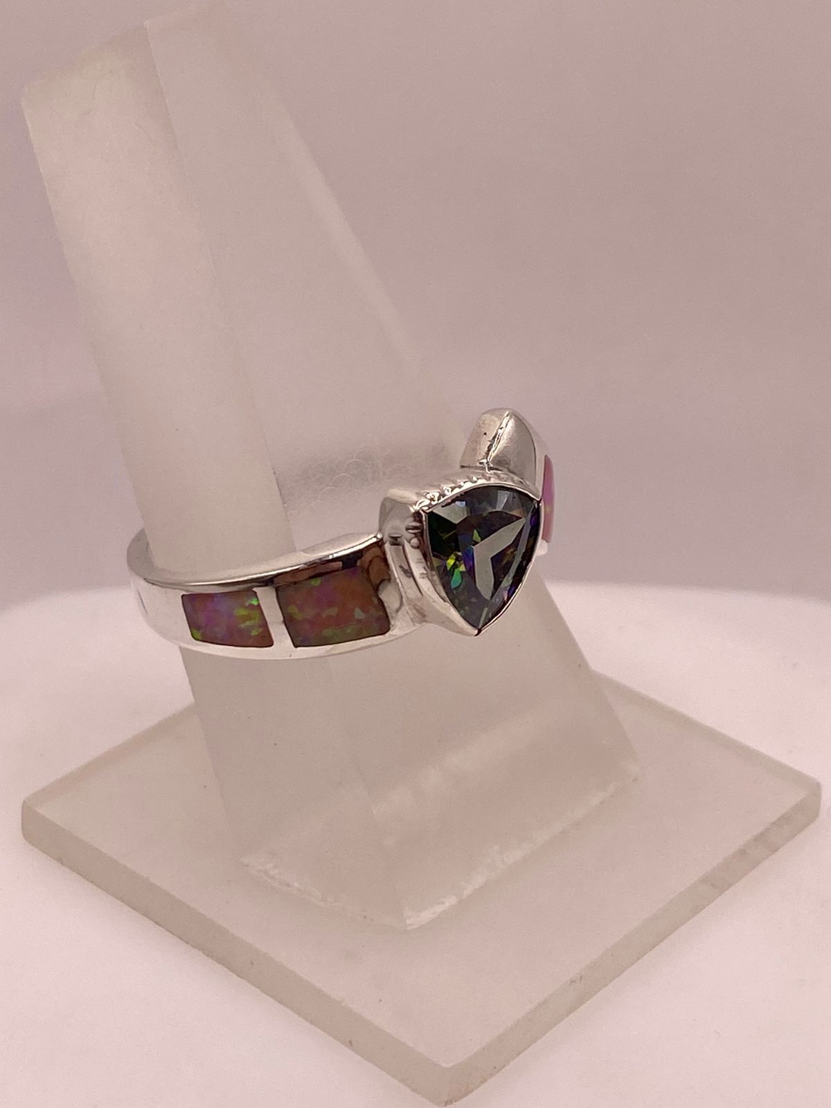 🌈 ANILLO DE PLATA .950 CON ÓPALO DE FUEGO Y ZIRCONIA MULTICOLOR DISEÑO MODERNO