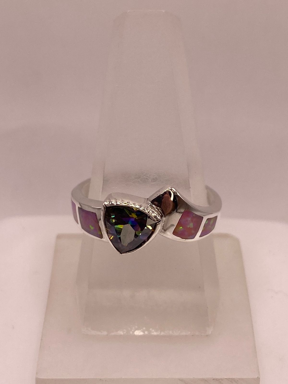 🌈 ANILLO DE PLATA .950 CON ÓPALO DE FUEGO Y ZIRCONIA MULTICOLOR DISEÑO MODERNO