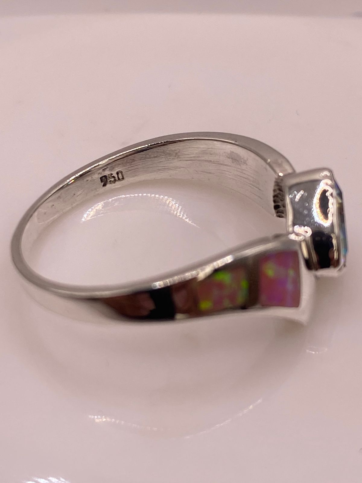 🌈 ANILLO DE PLATA .950 CON ÓPALO DE FUEGO Y ZIRCONIA MULTICOLOR DISEÑO MODERNO