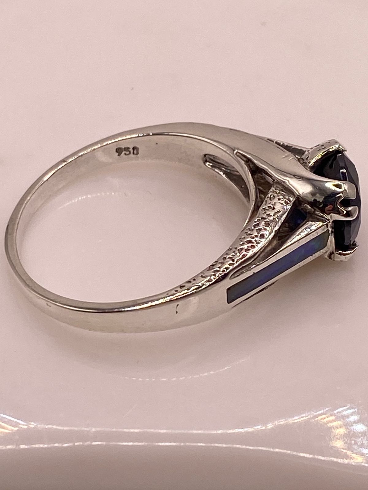 💙 ANILLO DE PLATA .950 CON ZIRCONIA AZUL Y ÓPALO DE FUEGO  DISEÑO SOLITARIO