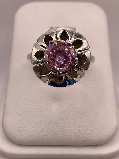 Anillo de Plata 925 con Zirconia Rosa Facetada, Diseño Floral Hecho, vista superior