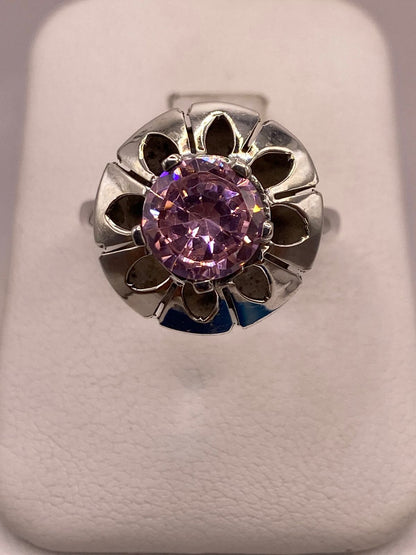 Anillo de Plata 925 con Zirconia Rosa Facetada, Diseño Floral Hecho, vista posterior