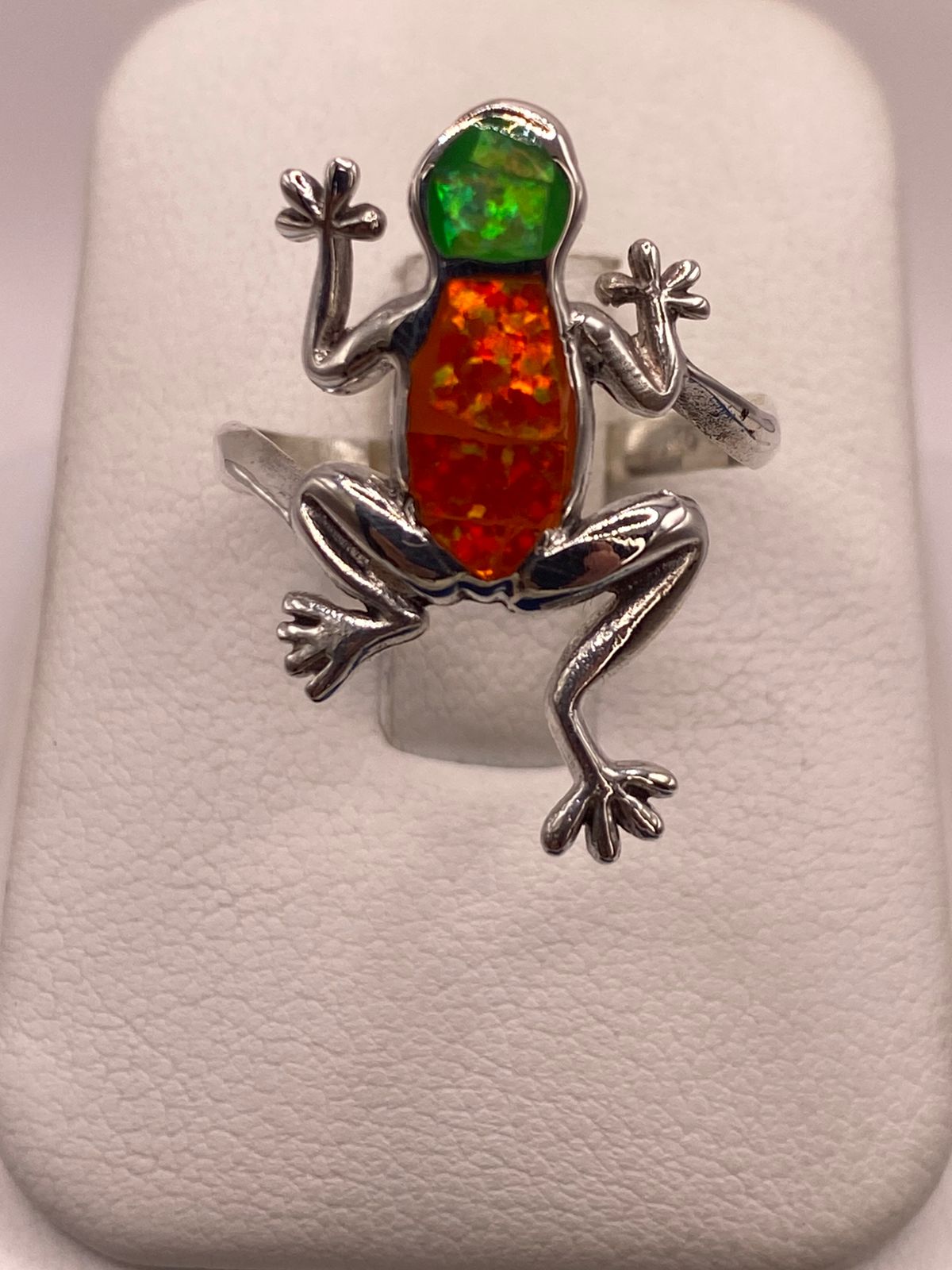 ANILLO DE RANA DE PLATA LEY 950 CON ÓPALO DE FUEGO