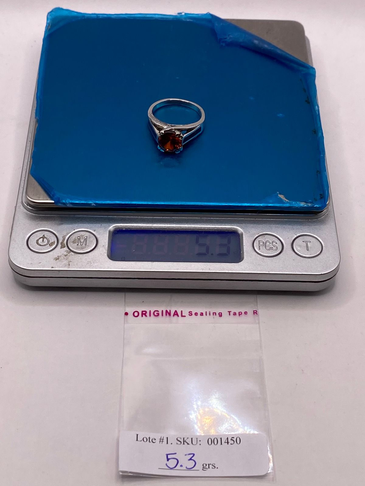 ANILLO SOLITARIO DE PLATA LEY 950 CON ÓPALO DE FUEGO Y ZIRCONIA NARANJA
