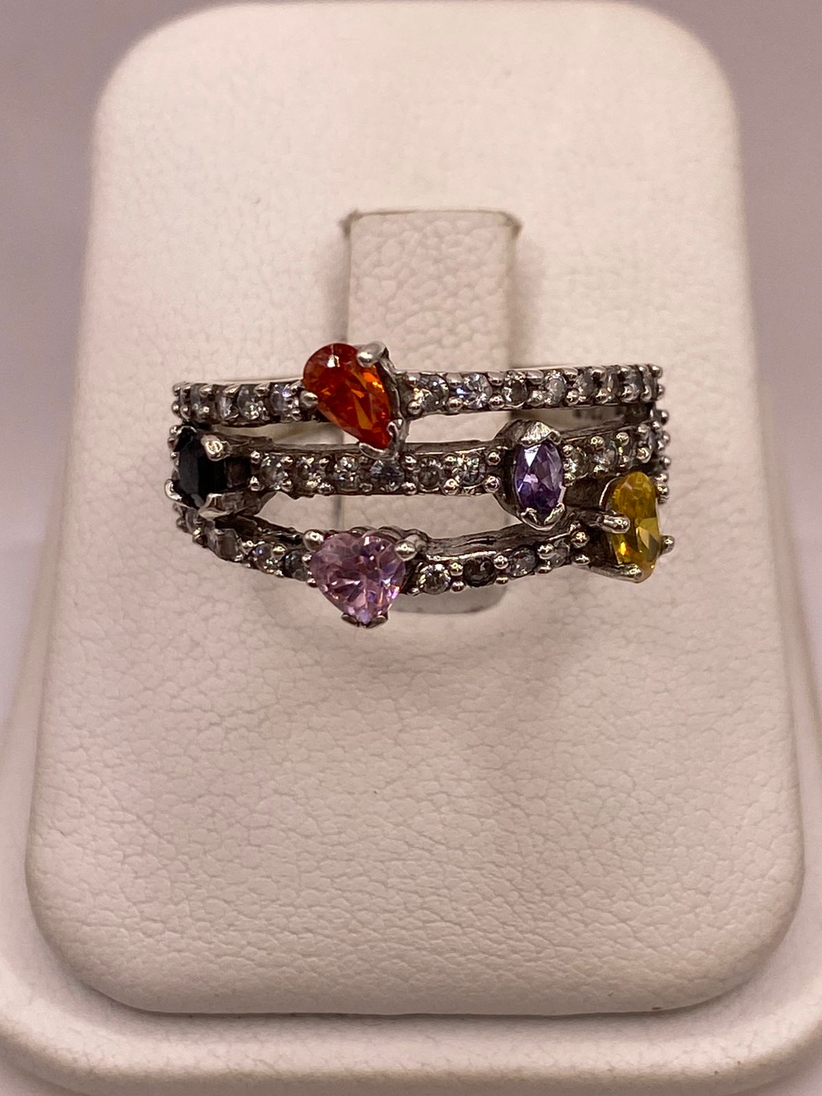 Anillo Triple Banda Multicolor con Zirconias en Plata Ley 925