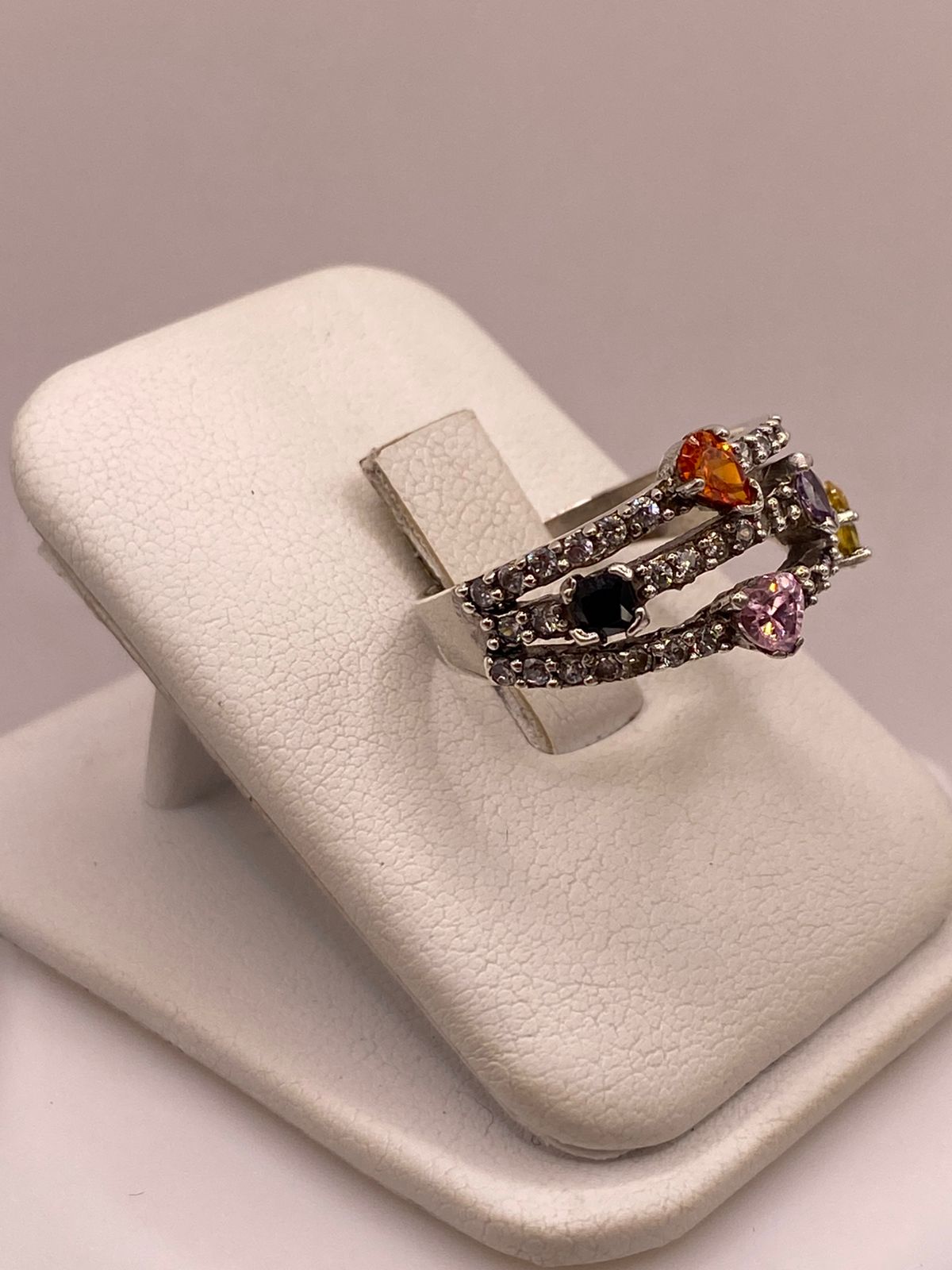 Anillo Triple Banda Multicolor con Zirconias en Plata Ley 925