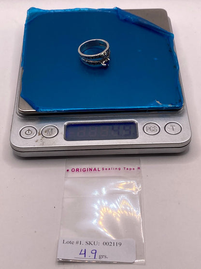 Anillo Vintage Doble Banda con Zirconia Azul y Marquesitas en Plata Ley 925, peso en gramos (báscula)