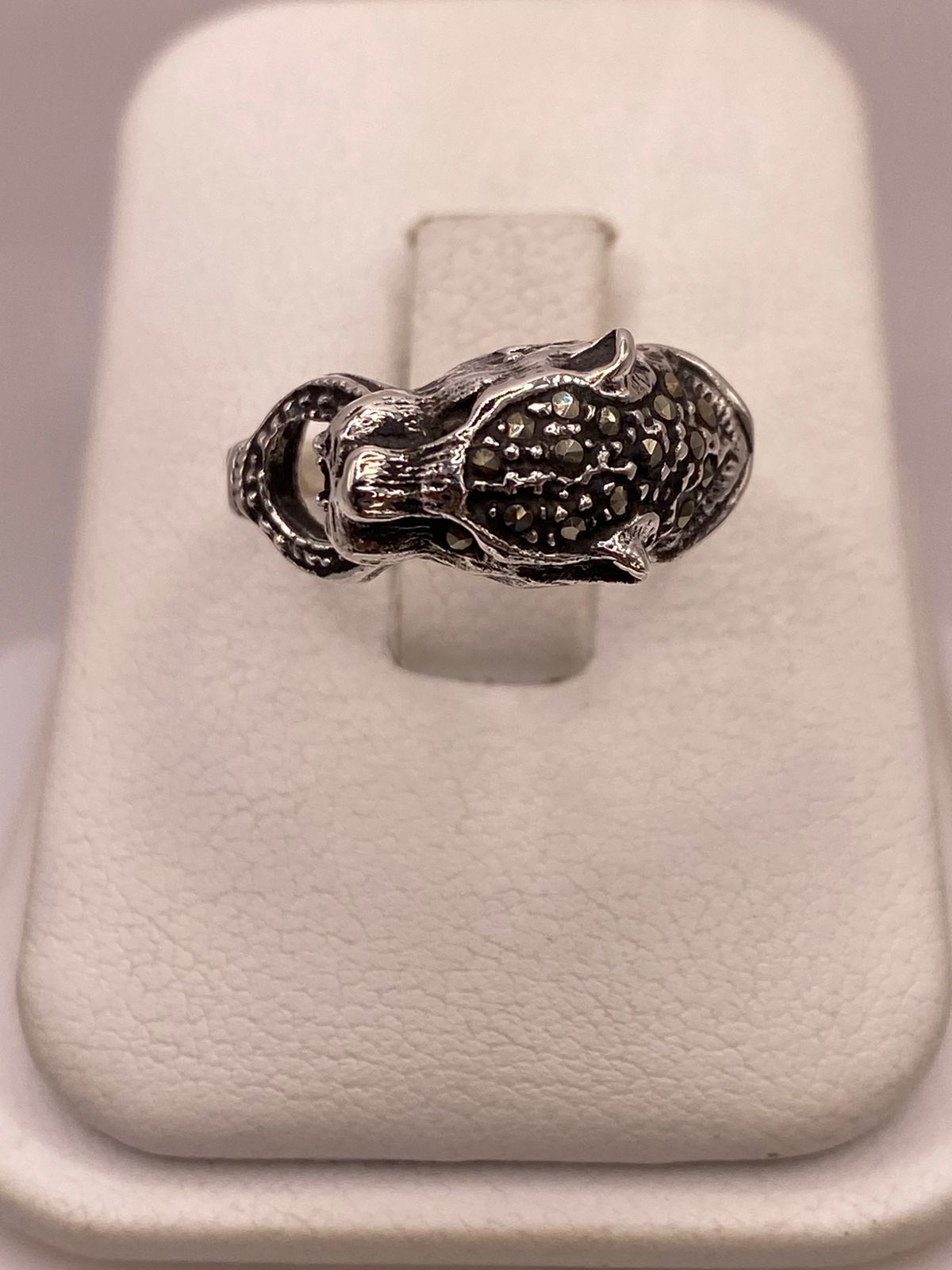🐆 ANILLO VINTAGE FELINO CON MARQUESITAS EN PLATA LEY 925