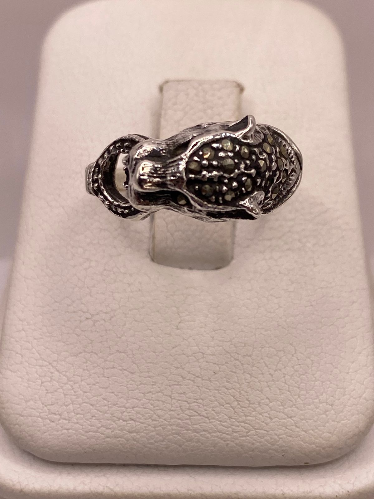 🐆 ANILLO VINTAGE FELINO CON MARQUESITAS EN PLATA LEY 925