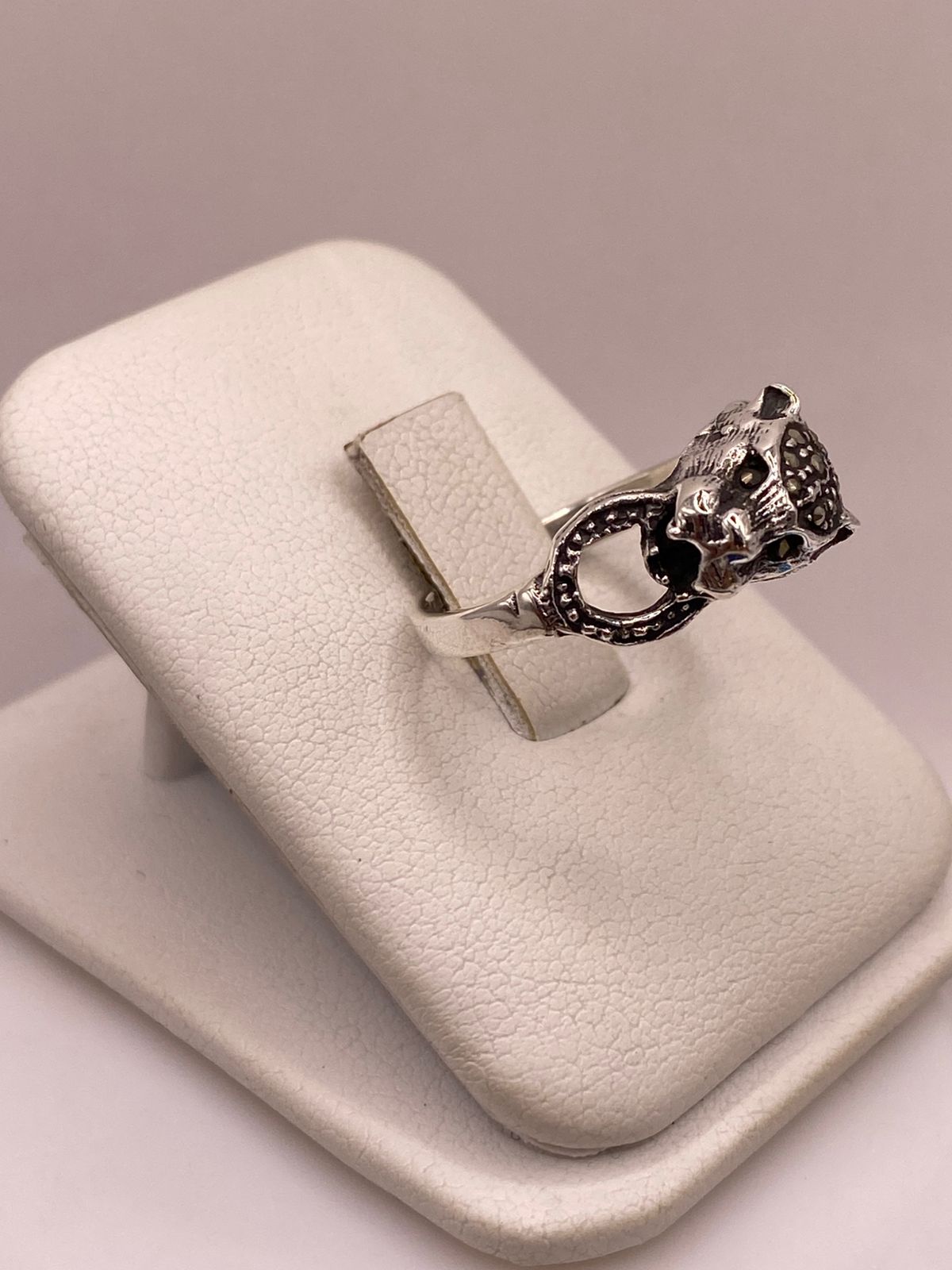 🐆 ANILLO VINTAGE FELINO CON MARQUESITAS EN PLATA LEY 925