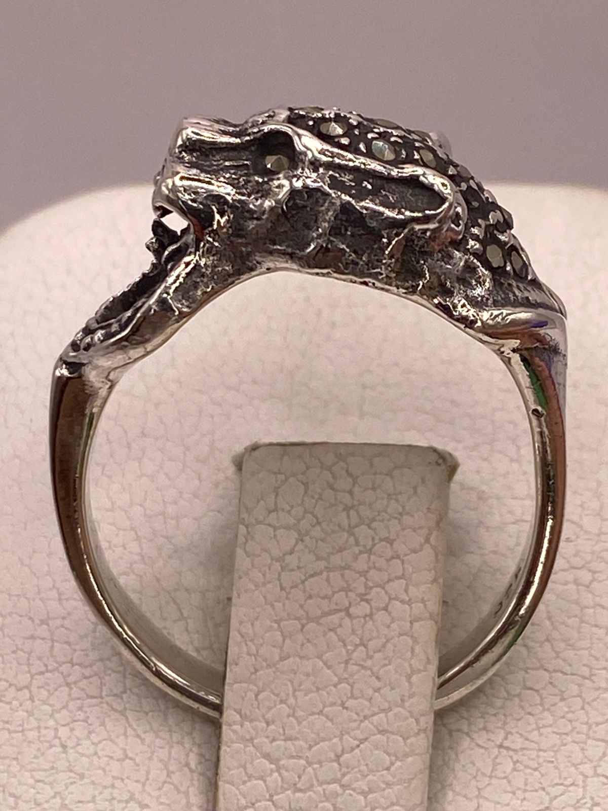 🐆 ANILLO VINTAGE FELINO CON MARQUESITAS EN PLATA LEY 925