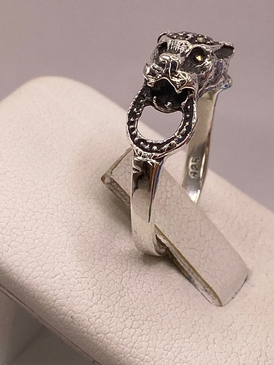 🐆 ANILLO VINTAGE FELINO CON MARQUESITAS EN PLATA LEY 925