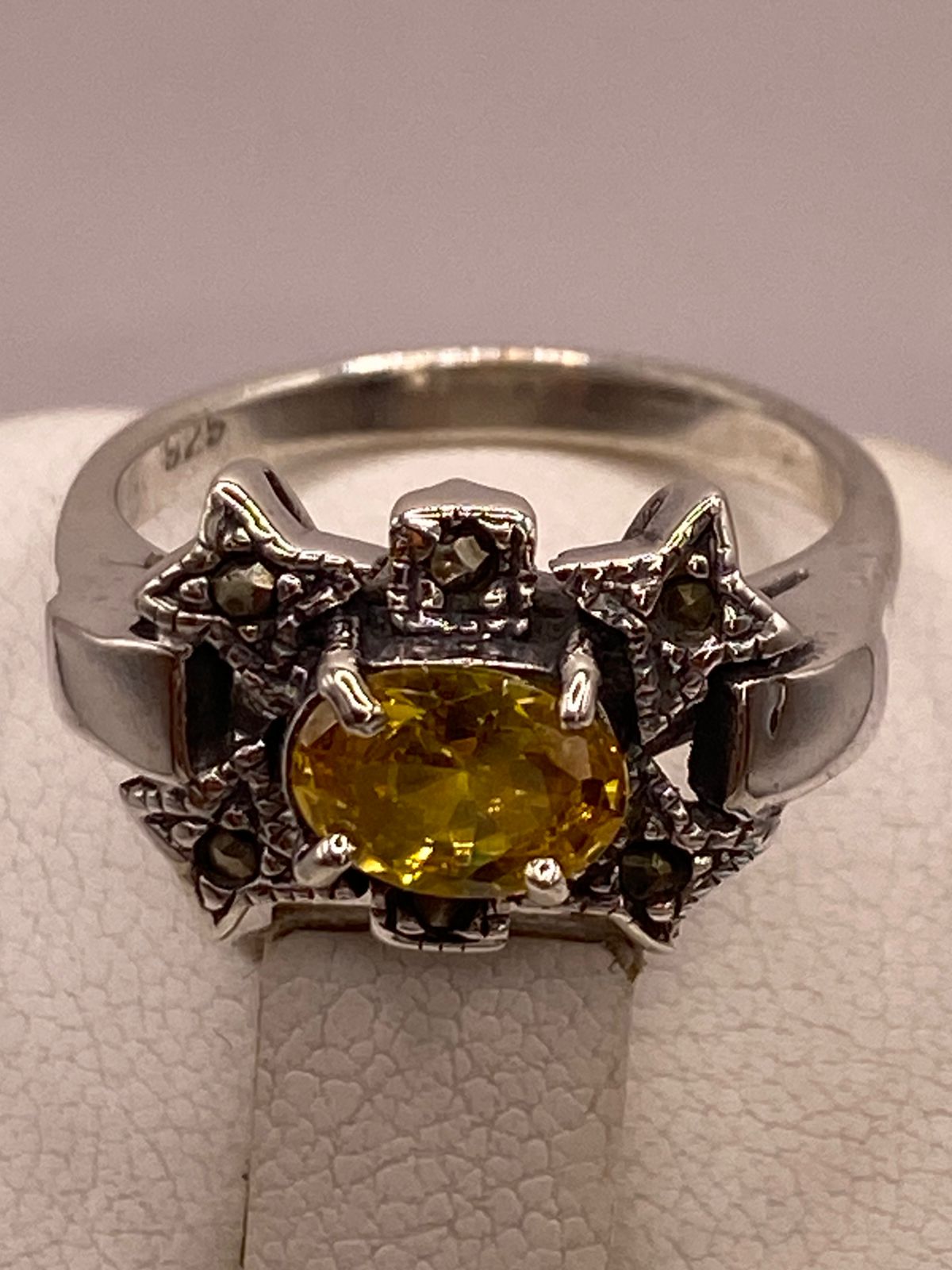 Anillo Vintage con Zirconia Amarilla y Marquesitas en Plata Ley 925