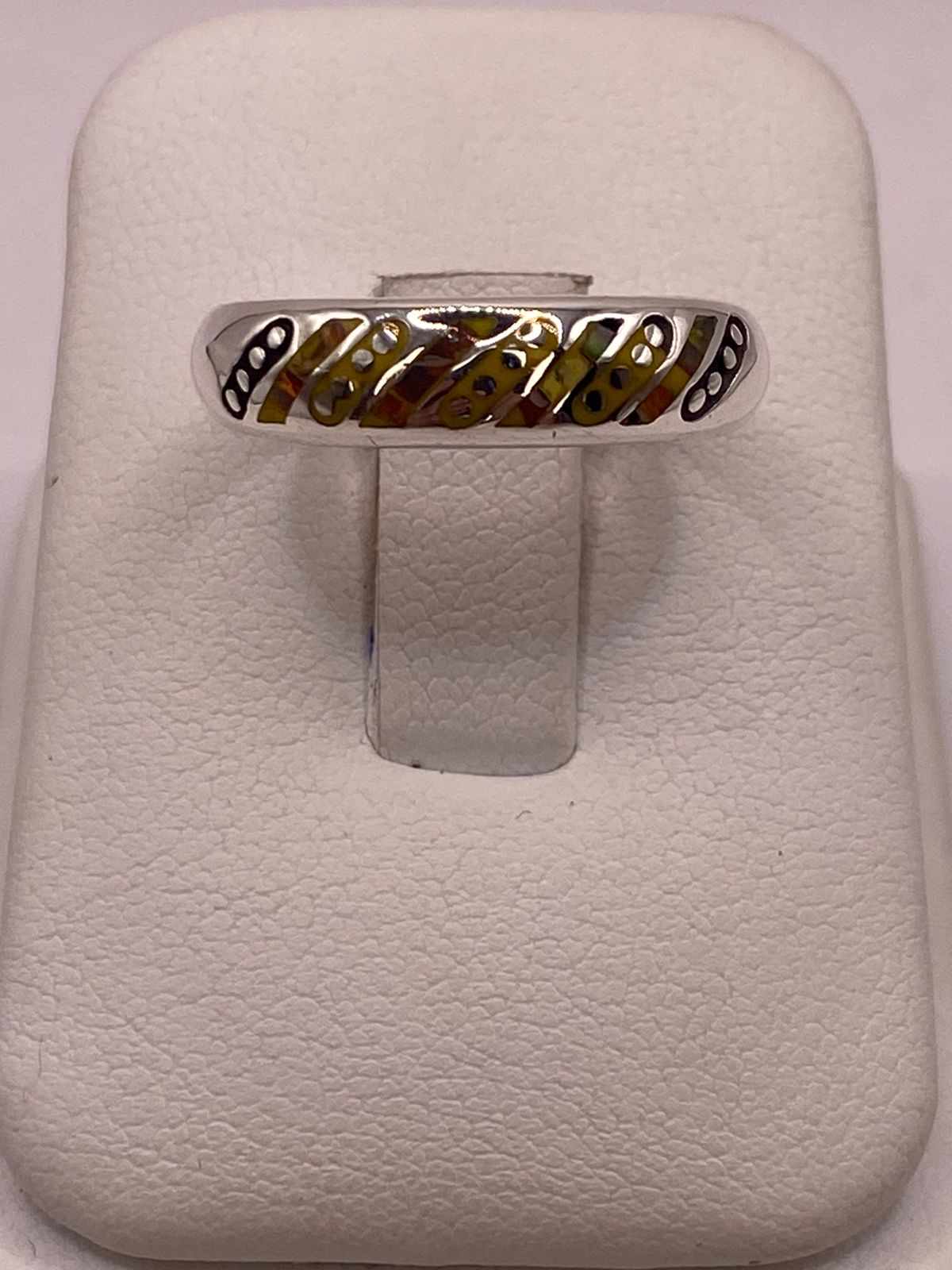 🔥 Argolla Ópalo de Fuego Multicolor Diagonal Plata 950 — ángulo diagonal