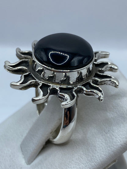 Anillo ajustable de ónix negro en plata .925 visto desde arriba