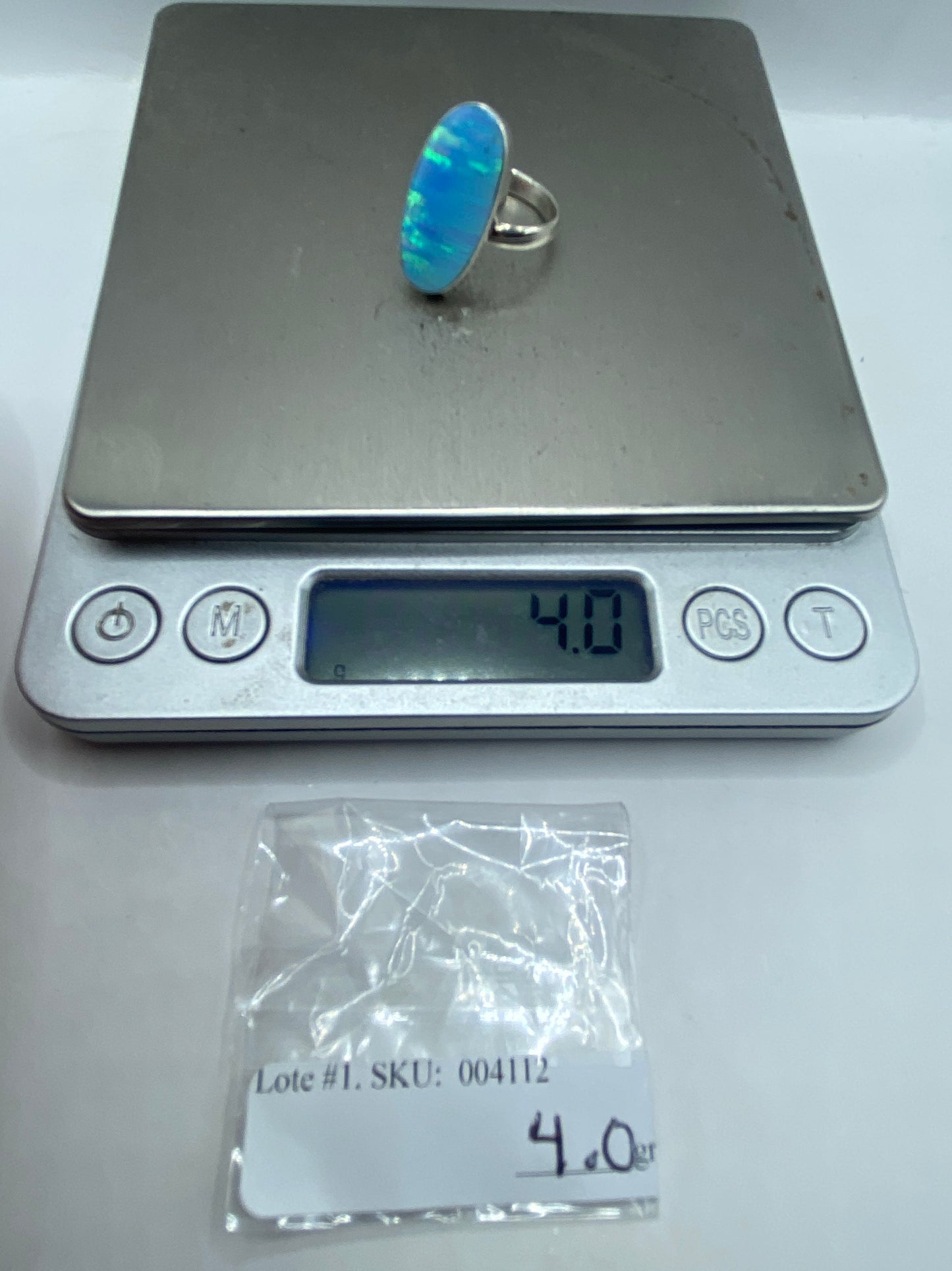 Anillo de Plata Ópalo de Fuego Azul Cielo — Solitario Ajustable — foto 6