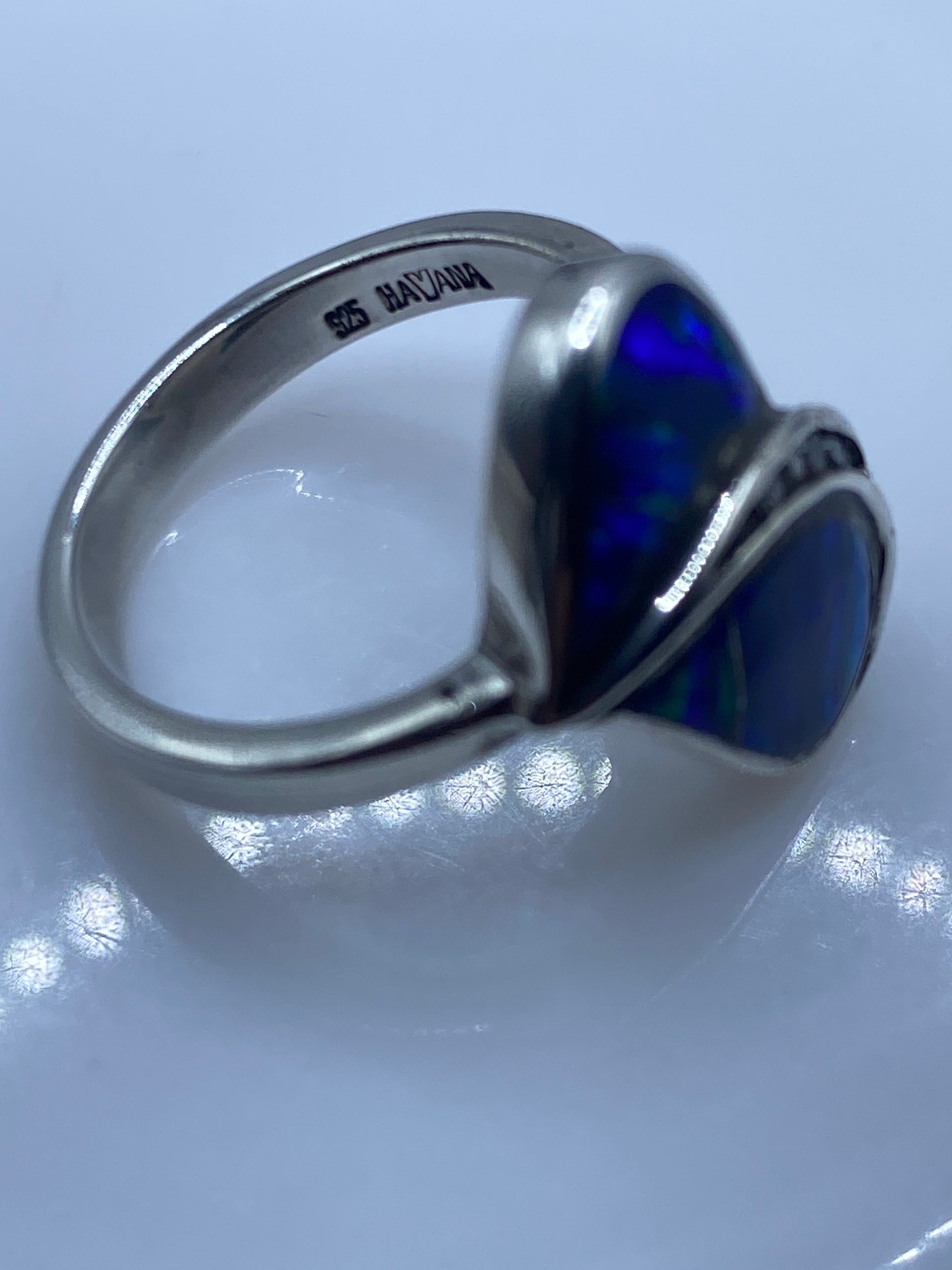 Anillo de Plata Ópalo de Fuego Azul — Diseño Moderno — foto 5