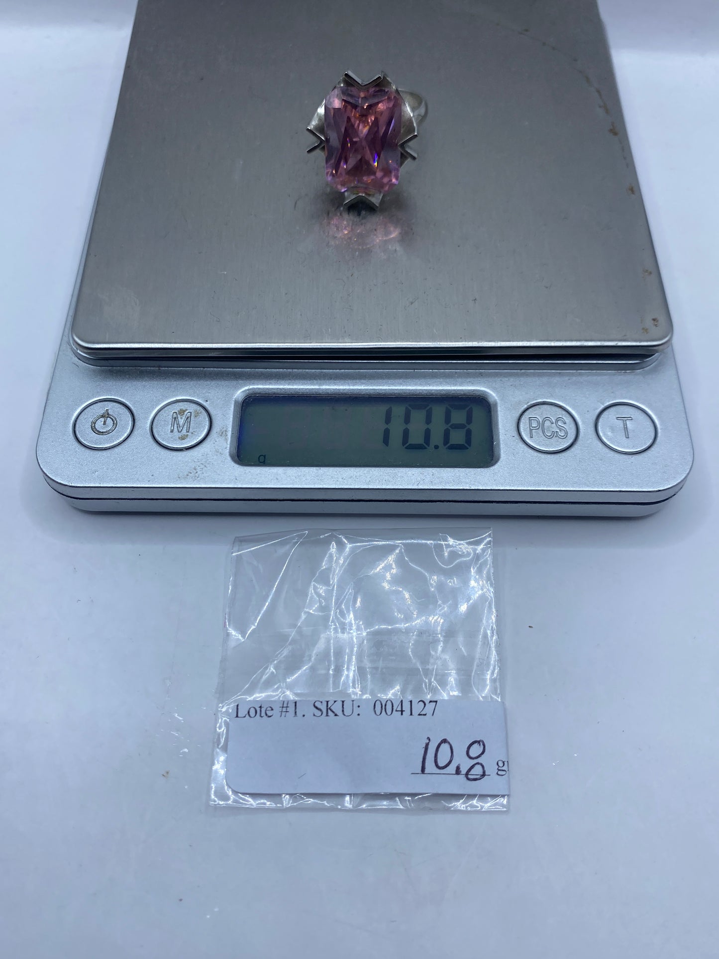 Anillo de Plata Solitario Circonia Rosa — Geométrico Moderno — foto 5