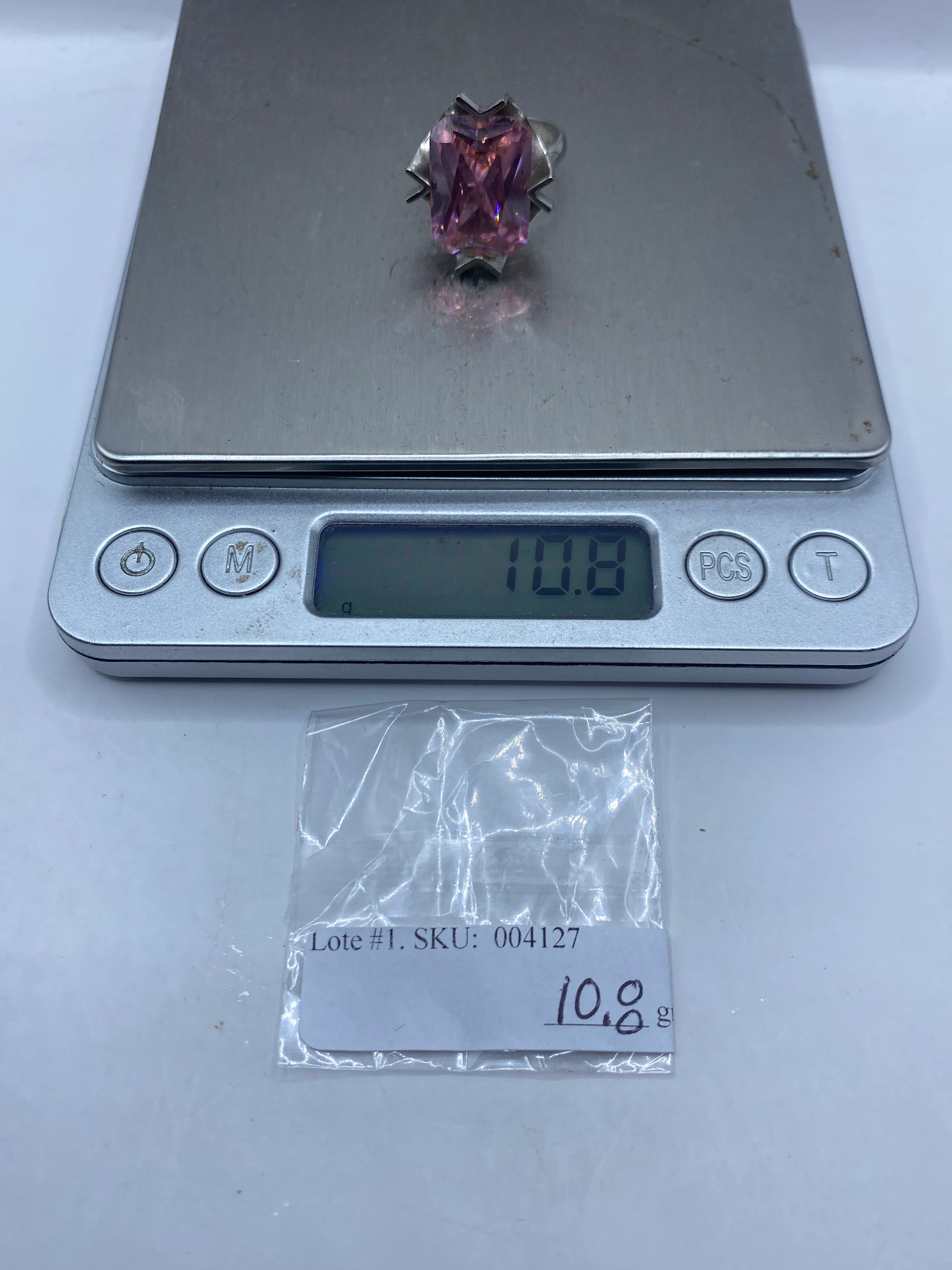 Anillo de Plata Solitario Circonia Rosa — Geométrico Moderno — foto 5