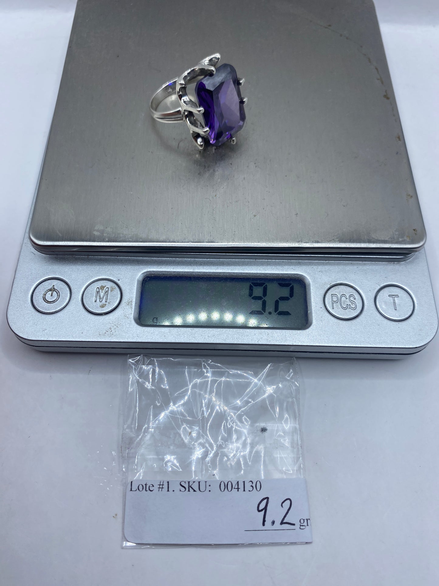 Anillo Plata Solitario Circonia Morada — Engaste Envolvente — foto 6