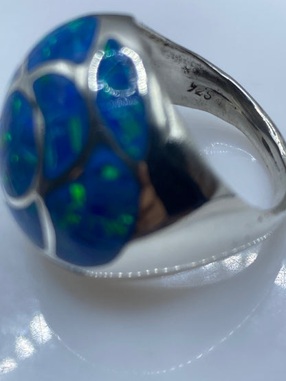 Anillo de Plata Ópalo de Fuego Azul — Coctel Artesanal — foto 5