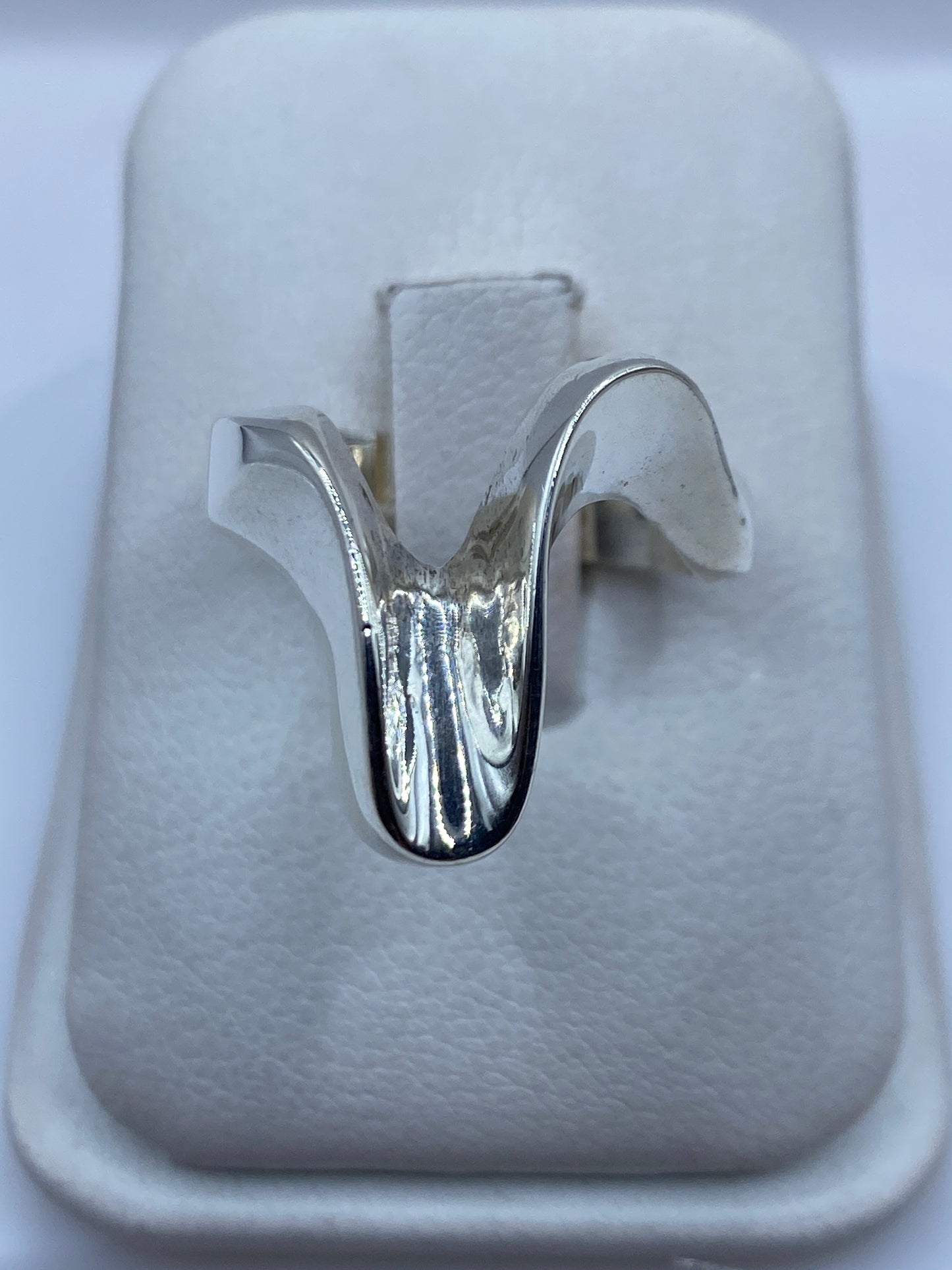 Anillo de plata banda ancha minimalista en presentación de estuche blanco