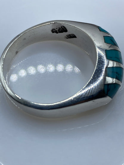 Anillo Plata Turquesa Azul Cielo — Taxco .925 Talla 13 — foto 5