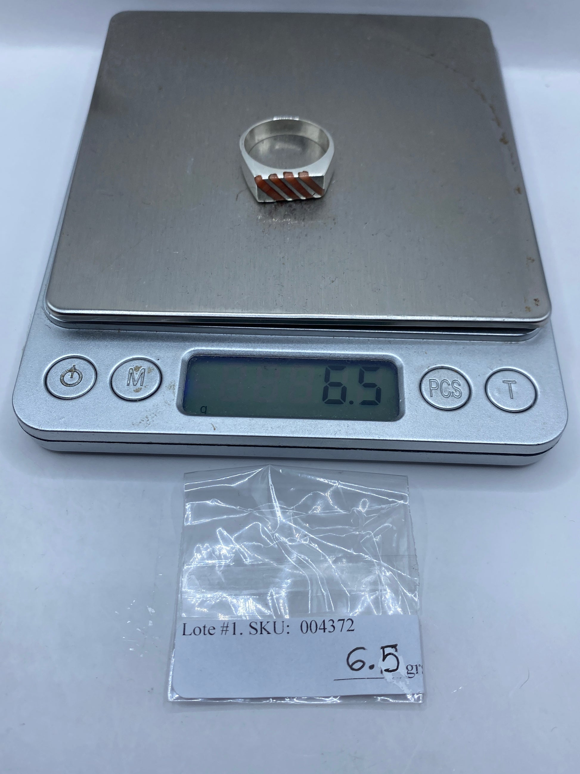 Anillo de Plata con Coral — Engaste Geométrico Taxco .925 — foto 6