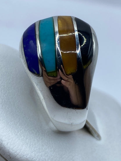 Vista superior del anillo de plata .925 con turquesa azul cielo