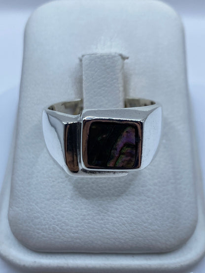 Anillo de plata .925 con piedra engastada a mano, vista frontal en estuche