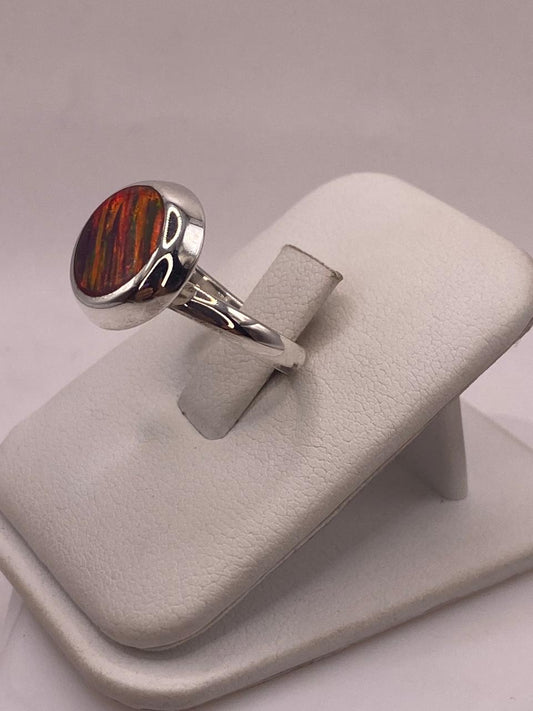 Anillo Ajustable Clásico de Plata 925 con Ópalo de Fuego