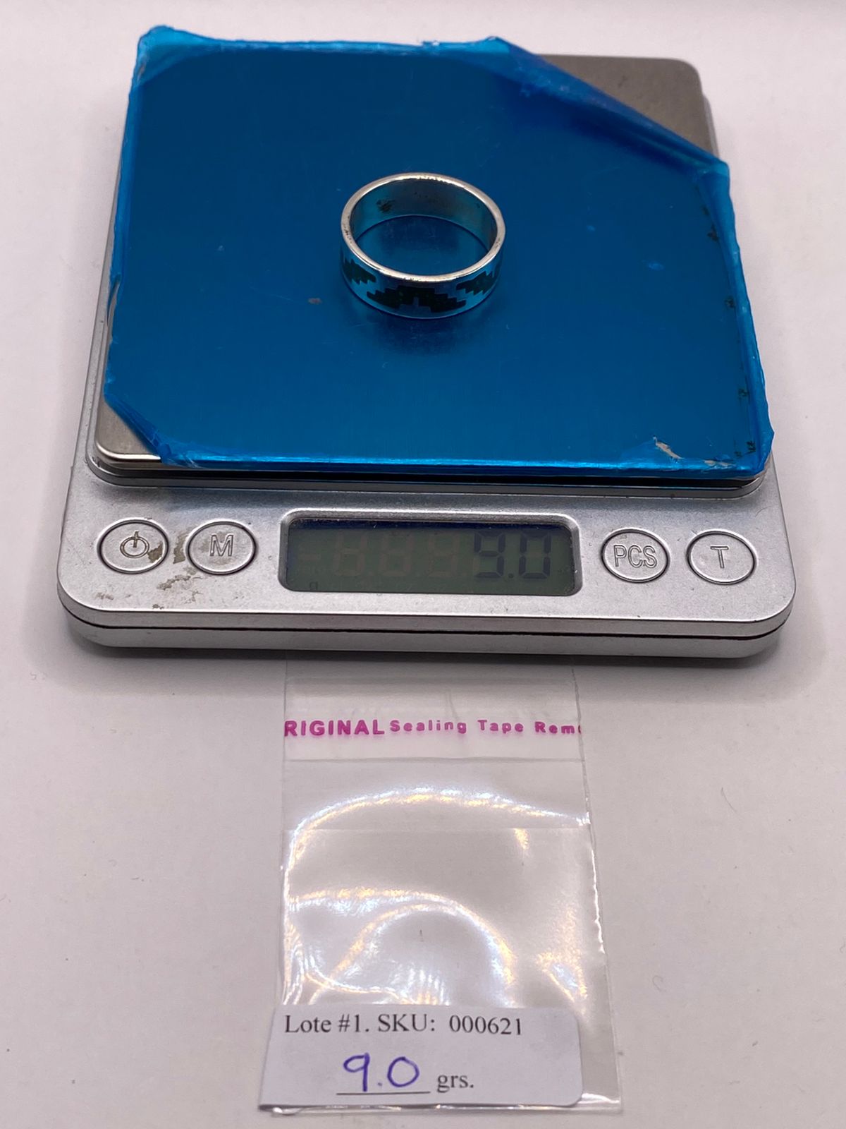Anillo Artesanal de Malaquita con Greca Escalonada en Plata