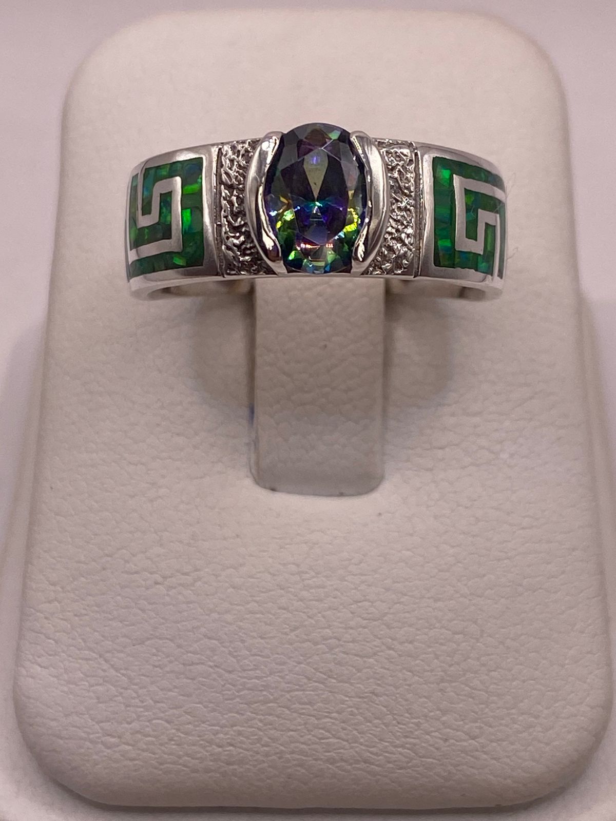 💎 Anillo Artesanal de Plata 950 con Ópalo de Fuego y Zirconia
