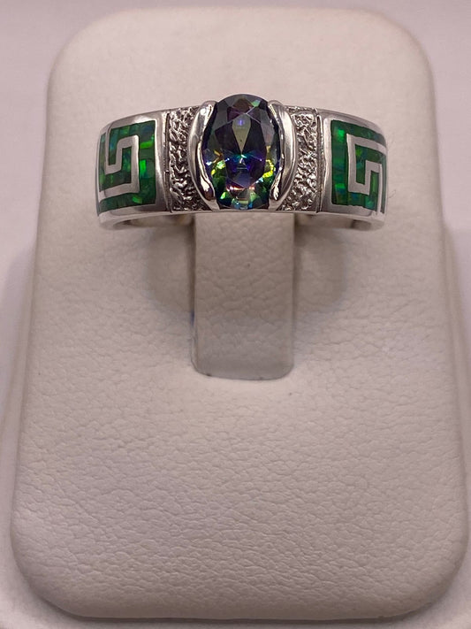 💎 Anillo Artesanal de Plata 950 con Ópalo de Fuego y Zirconia — ángulo diagonal