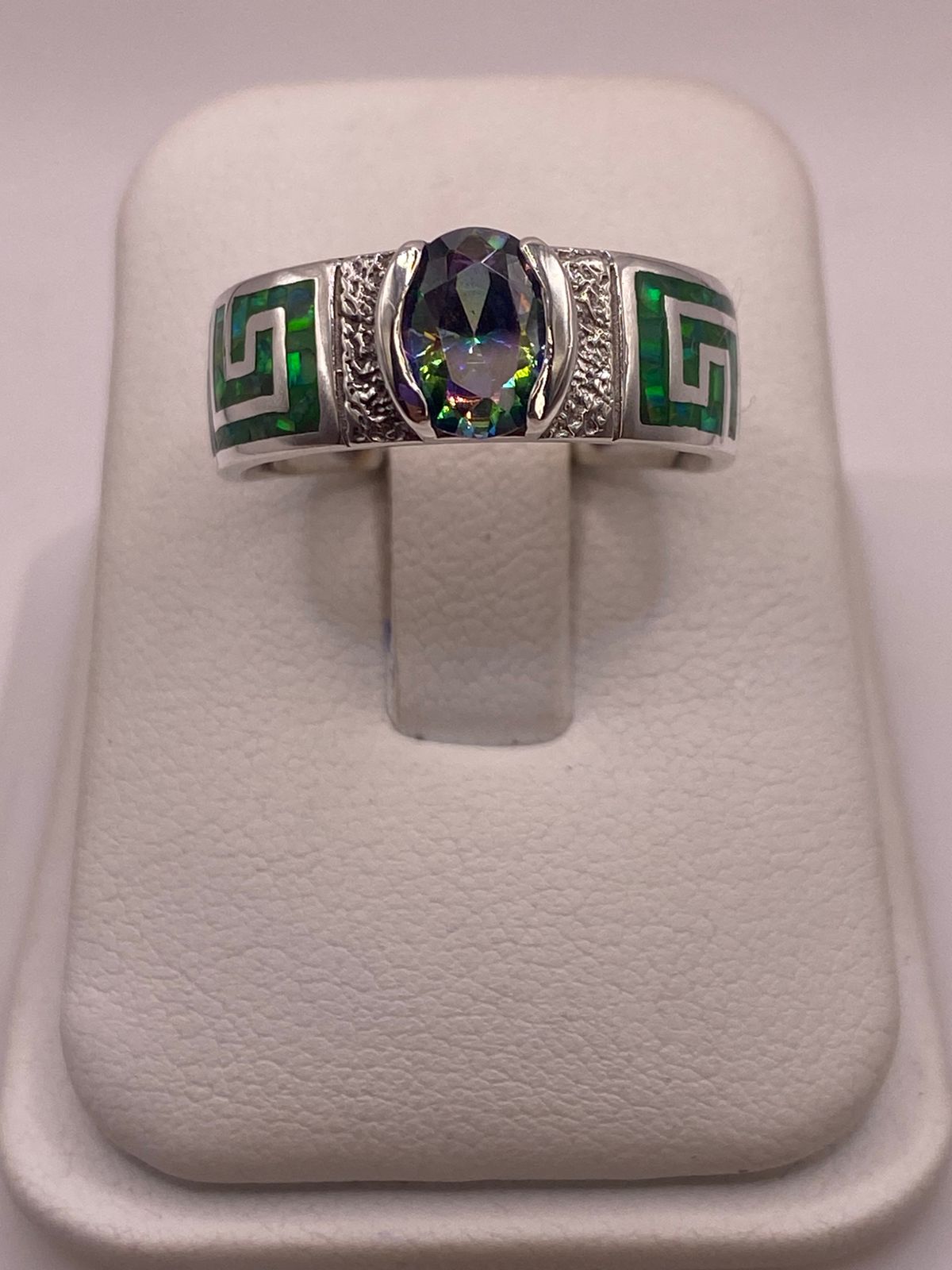 💎 Anillo Artesanal de Plata 950 con Ópalo de Fuego y Zirconia
