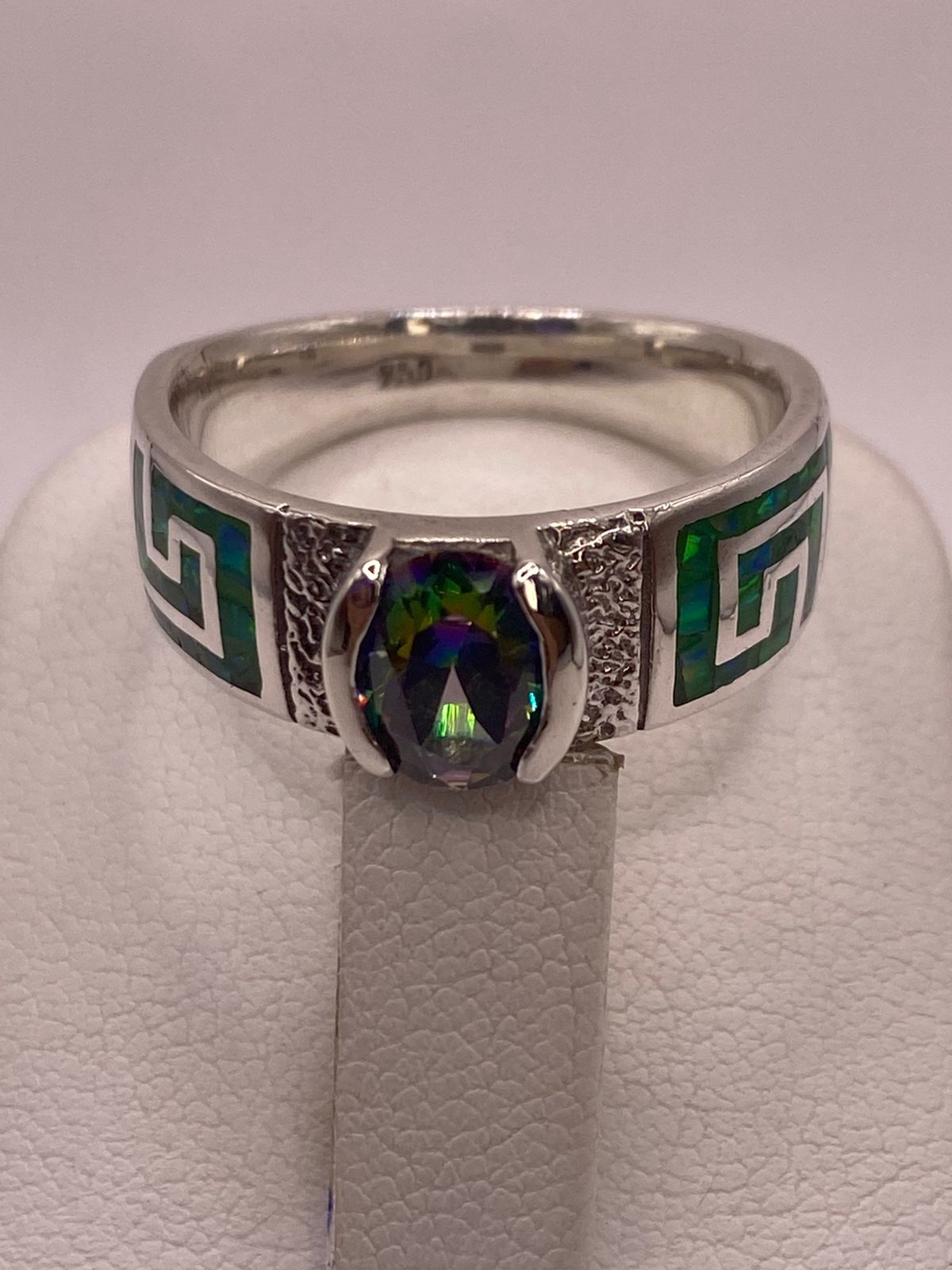 💎 Anillo Artesanal de Plata 950 con Ópalo de Fuego y Zirconia