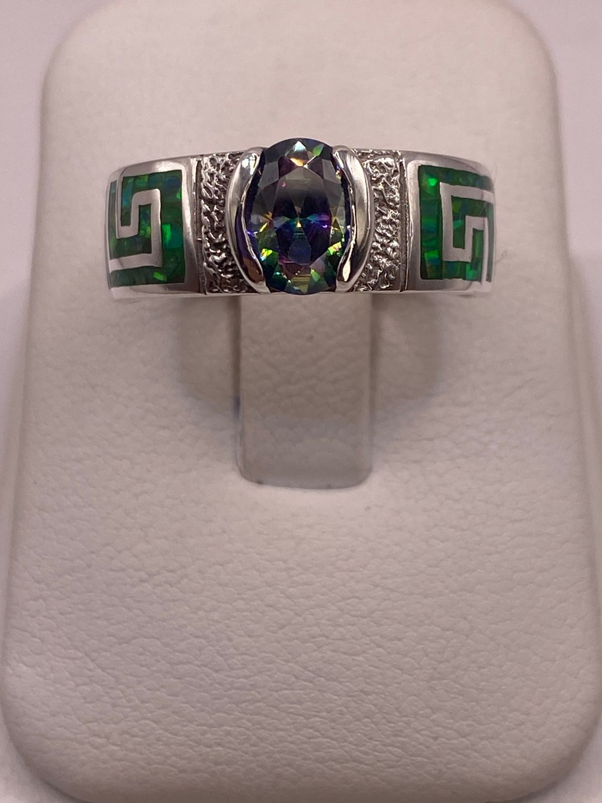 💎 Anillo Artesanal de Plata 950 con Ópalo de Fuego y Zirconia