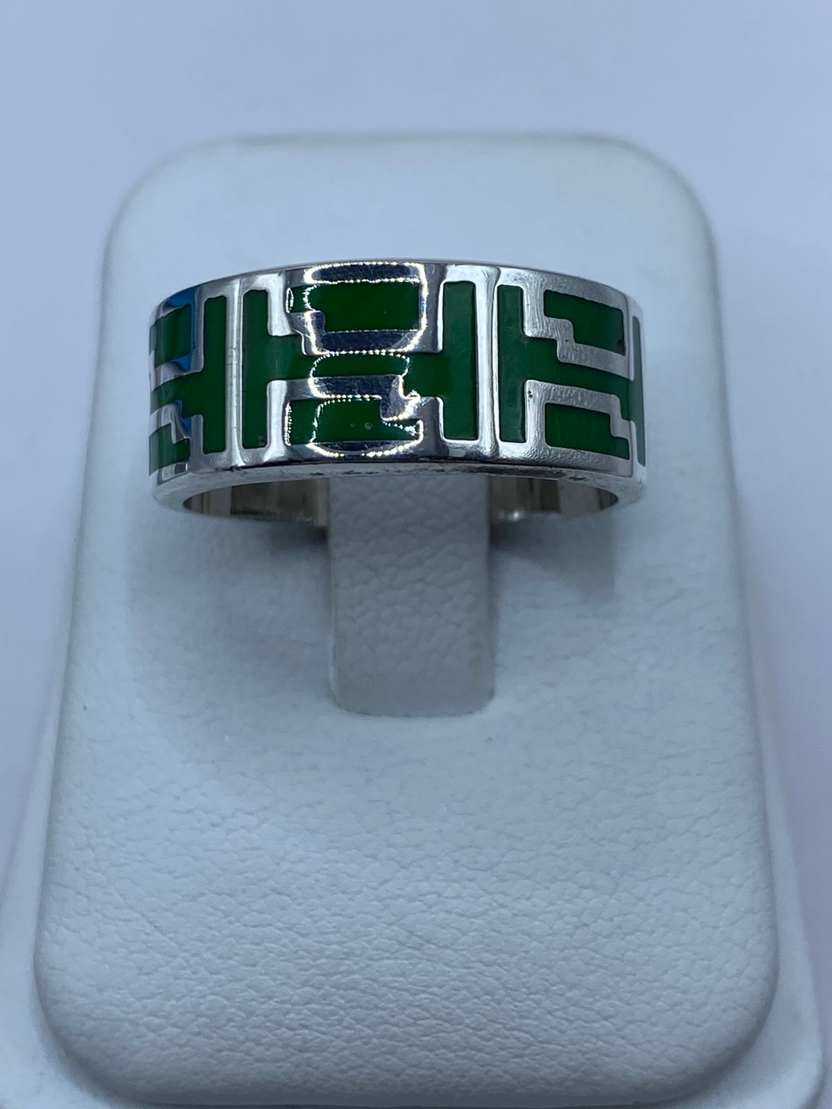 Anillo Artesanal de Plata .925 con Malaquita y Greca Geométrica