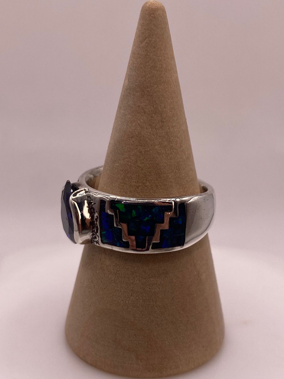 💍✨ Anillo Artesanal de Plata 950 con Ópalo de Fuego y Zirconia
