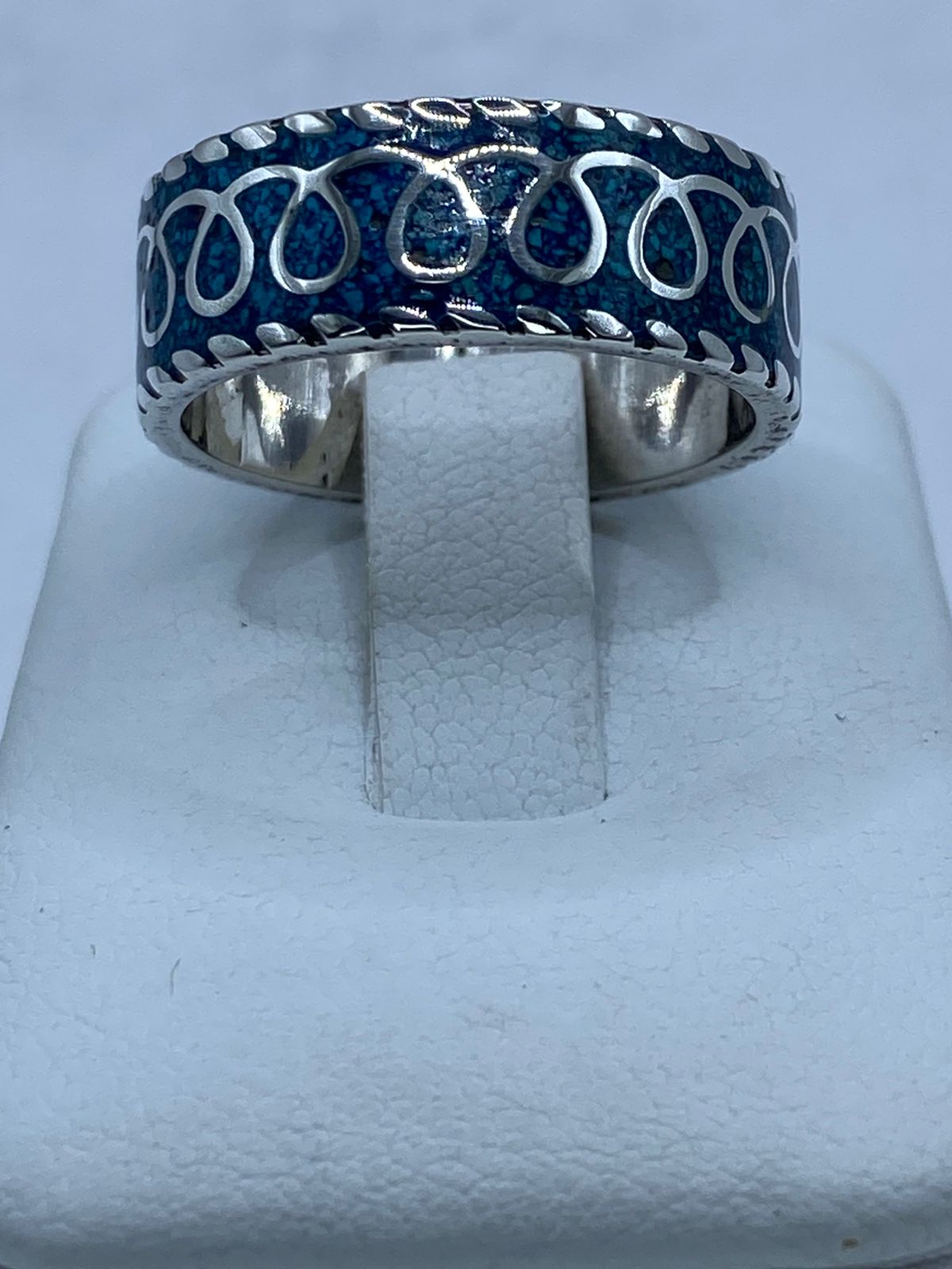 Anillo Banda Azul Trenzada en Plata .925 con Turquesa Natural
