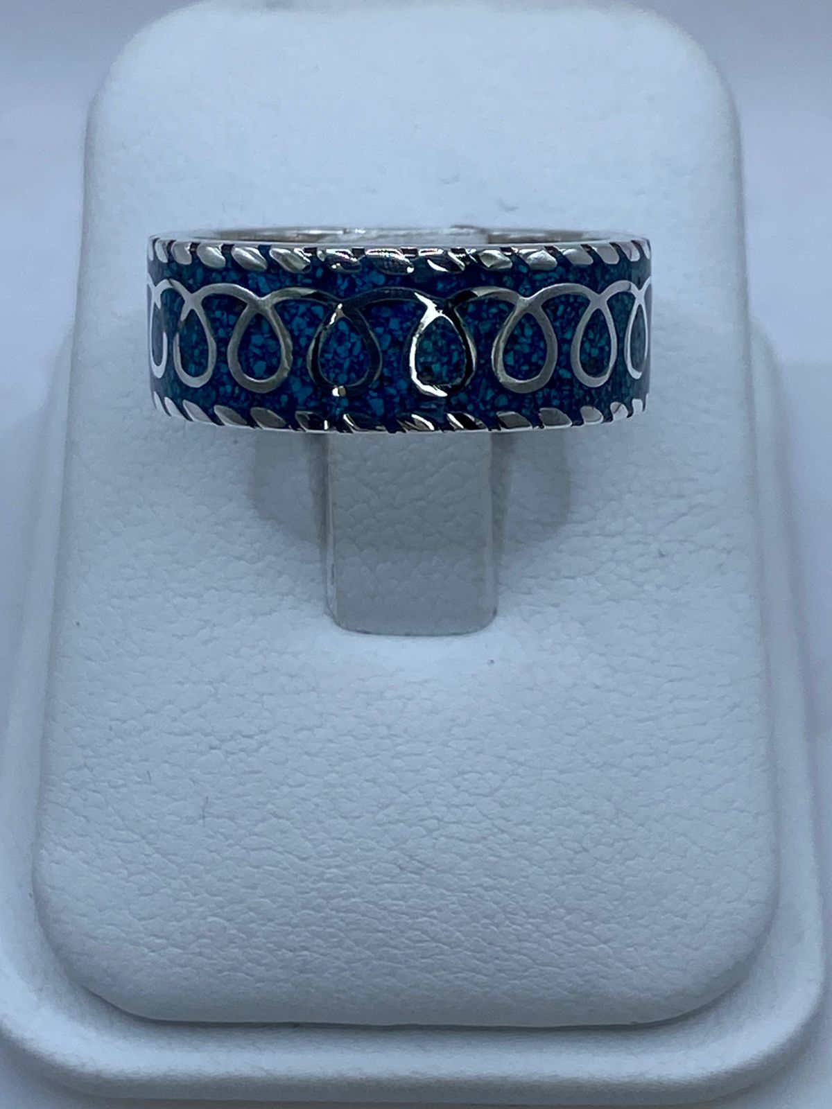 Anillo Banda Azul Trenzada en Plata .925 con Turquesa Natural