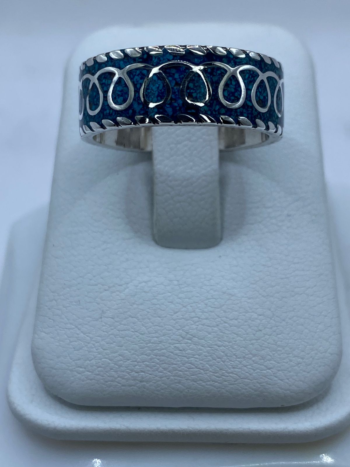 Anillo Banda Azul Trenzada en Plata .925 con Turquesa Natural