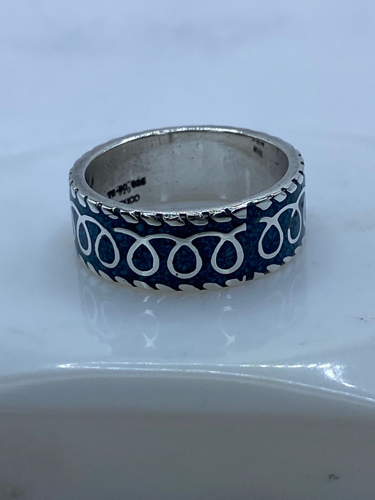 Anillo Banda Azul Trenzada en Plata .925 con Turquesa Natural