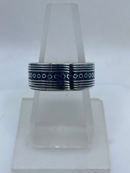Anillo Banda Líneas y Círculos en Plata .925 con Turquesa Natural