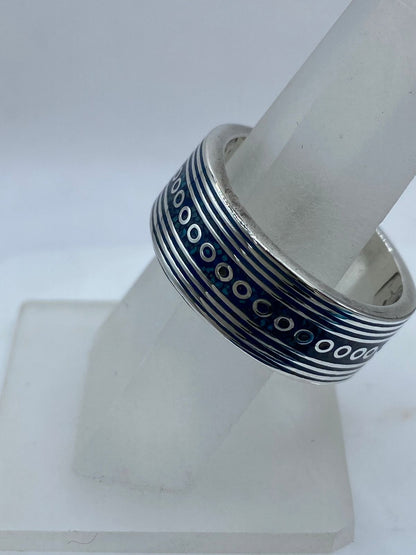 Anillo Banda Líneas y Círculos en Plata .925 con Turquesa Natural, vista lateral