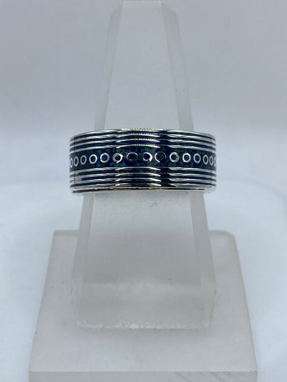 Anillo Banda Líneas y Círculos en Plata .925 con Turquesa Natural — vista lateral
