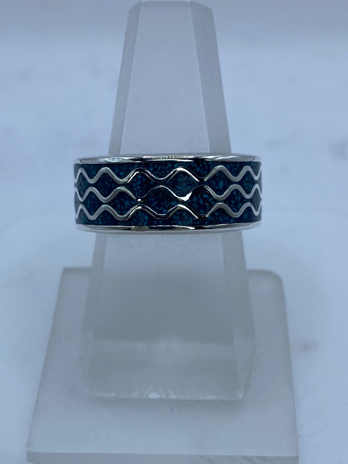 🌊💎 Anillo Banda Oceánica en Plata .925 con Turquesa Natural