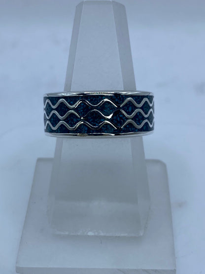 Anillo Banda Oceánica en Plata .925 con Turquesa Natural
