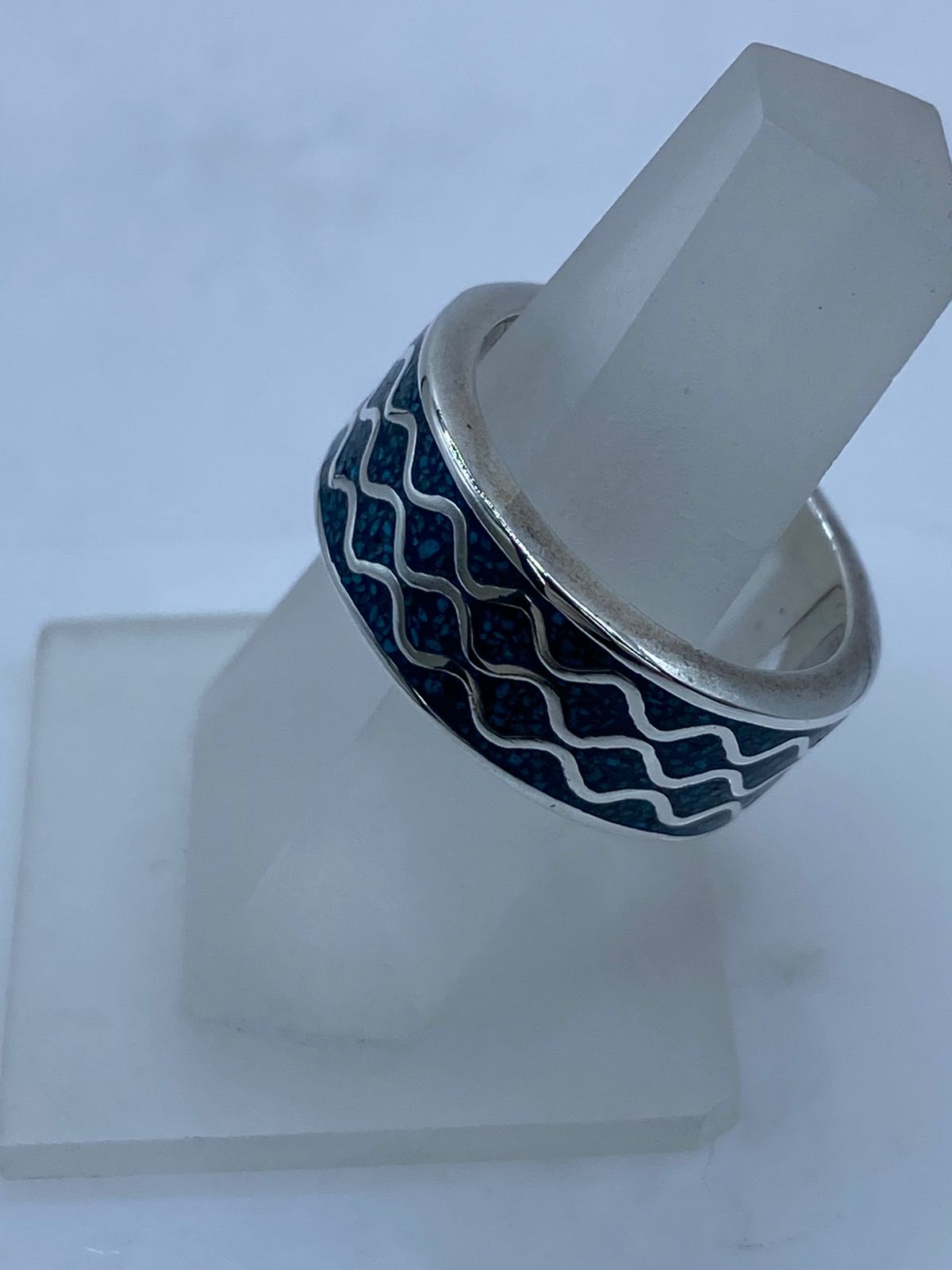 🌊💎 Anillo Banda Oceánica en Plata .925 con Turquesa Natural